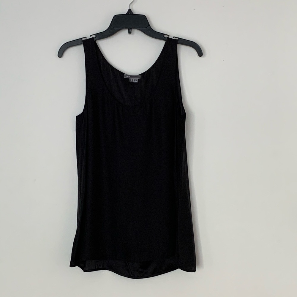 VINCE Small 100% Silk Soie Black Scoop Neck Tank